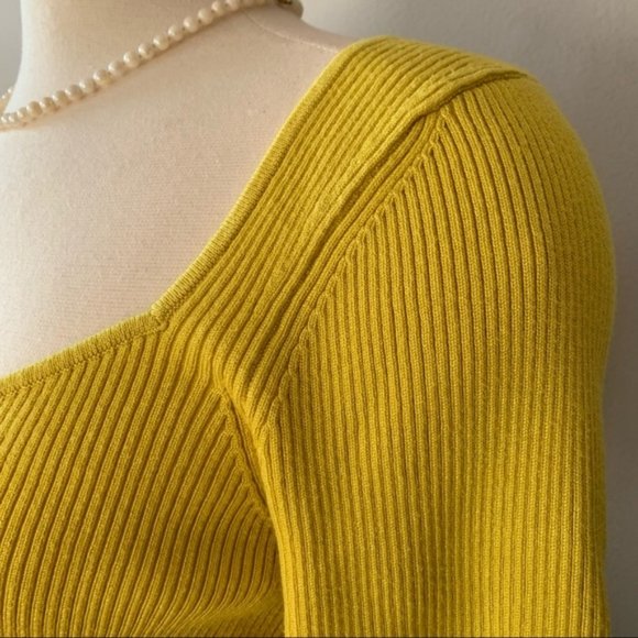 Anthropologie Citron Yellow Sweetheart Neckline Knit Long Sleeve Sweater size L - Picture 9 of 16